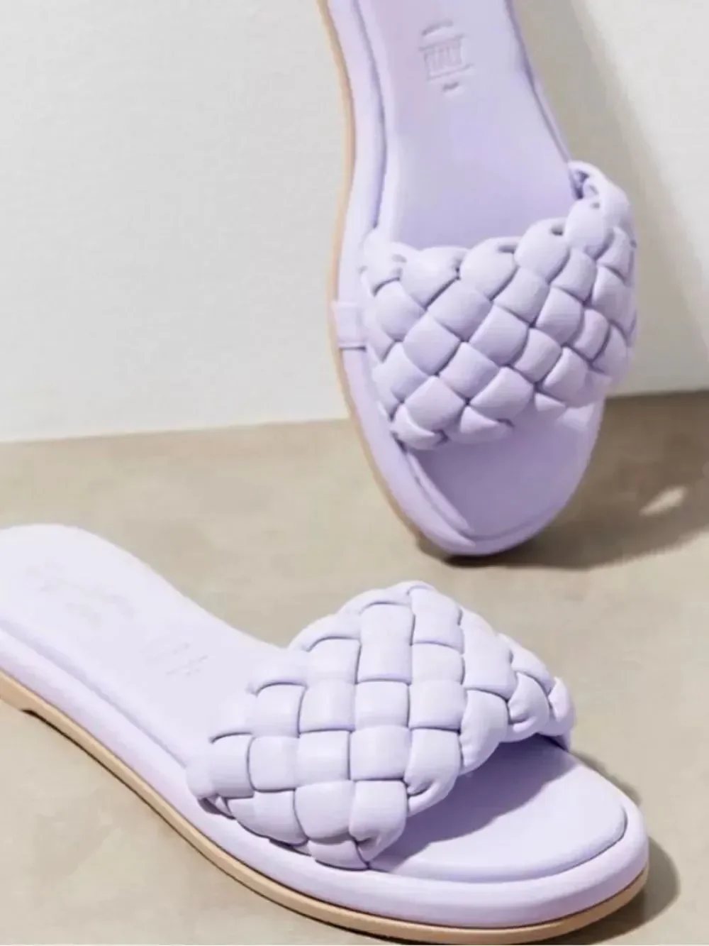 Seychelles BELLISSIMA Lavender Purple Puffy Woven Leather Padded Slide Sandals